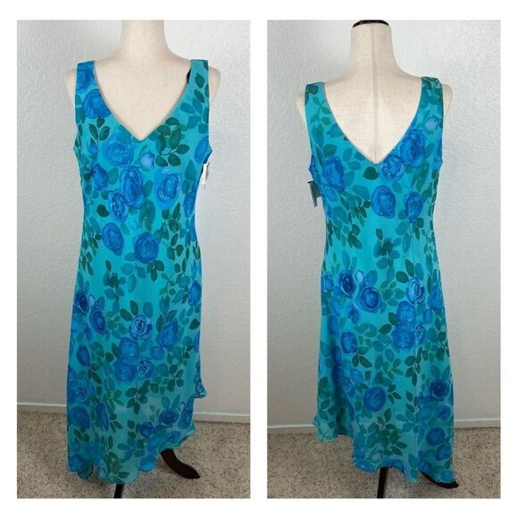Y2K Vintage Rabbit Granny floral asymmetrical V-neck chiffon dress women’s 16* - Picture 1 of 11